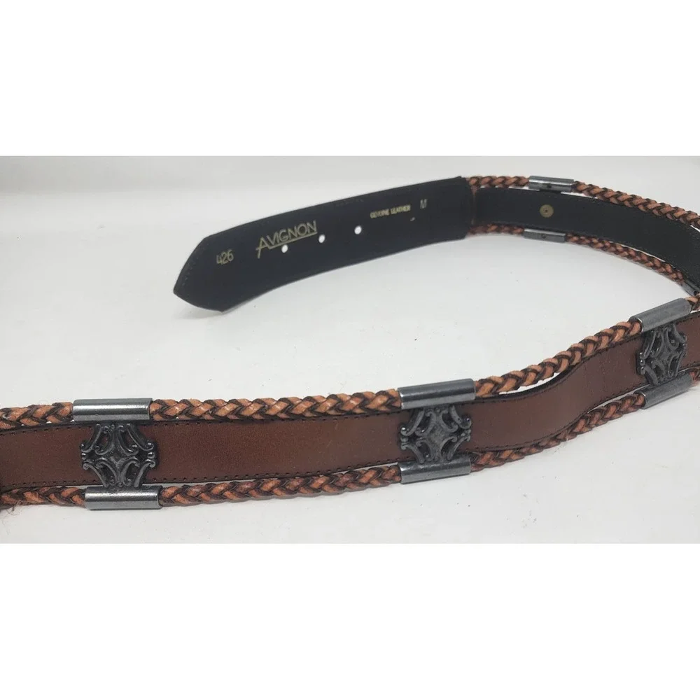 Avignon Genuine Leather Belt Women's M Brown Concho Plates Boho Western